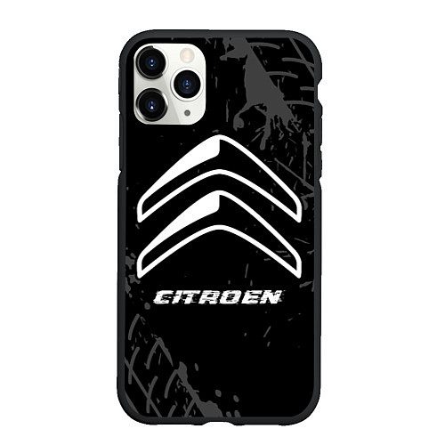 Чехол iPhone 11 Pro матовый Citroen speed на темном фоне со следами шин / 3D-Черный – фото 1