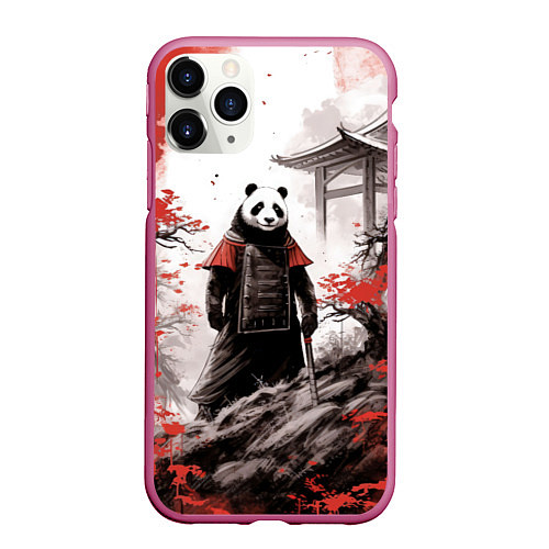 Чехол iPhone 11 Pro матовый Panda samurai / 3D-Малиновый – фото 1