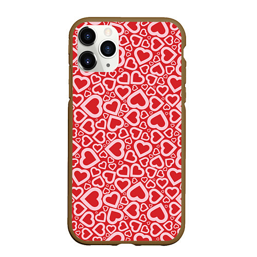 Чехол iPhone 11 Pro матовый Любовь - сердечки / 3D-Коричневый – фото 1