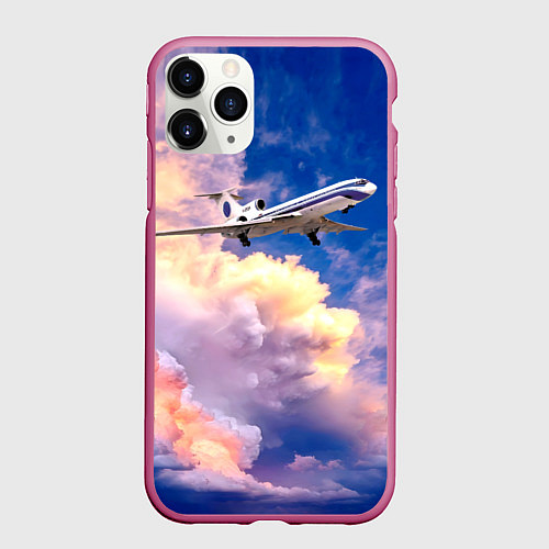 Чехол iPhone 11 Pro матовый Ту-154М Взлет / 3D-Малиновый – фото 1