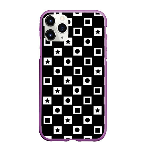 Чехол iPhone 11 Pro матовый Геометрические узоры / 3D-Фиолетовый – фото 1