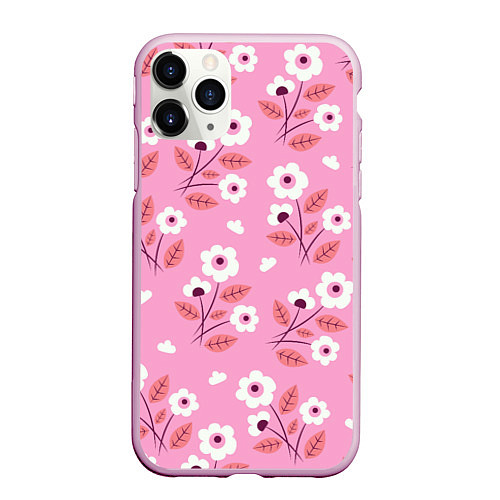 Чехол iPhone 11 Pro матовый Flowers on pink / 3D-Розовый – фото 1