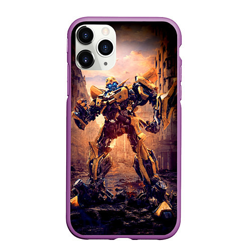 Чехол iPhone 11 Pro матовый Трансформеры: Бамблби / 3D-Фиолетовый – фото 1