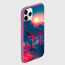 Чехол iPhone 11 Pro матовый Японский вечерний пейзаж - тории, цвет: 3D-фиолетовый — фото 2