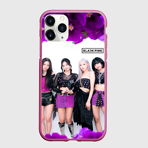 Чехол iPhone 11 Pro матовый Blackpink flowers / 3D-Малиновый – фото 1