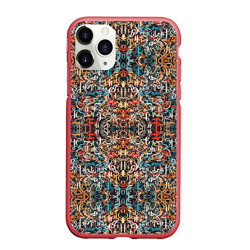 Чехол iPhone 11 Pro матовый Каллиграфический паттерн / 3D-Красный – фото 1