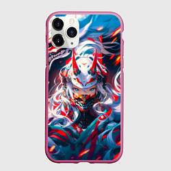 Чехол iPhone 11 Pro матовый Девушка киберсамурай и дракон от нейросети, цвет: 3D-малиновый