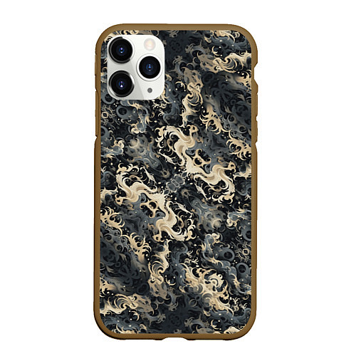 Чехол iPhone 11 Pro матовый Японские волны в темных тонах / 3D-Коричневый – фото 1