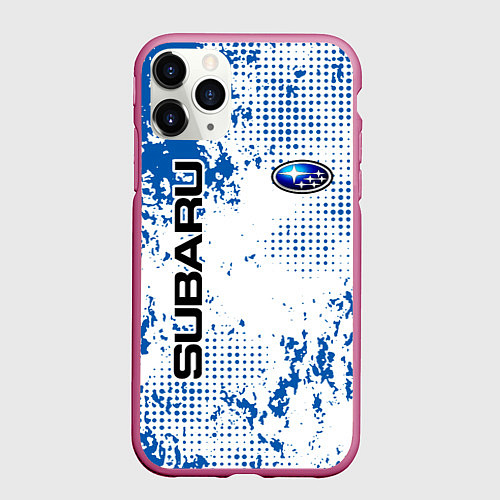 Чехол iPhone 11 Pro матовый Subaru blue logo / 3D-Малиновый – фото 1