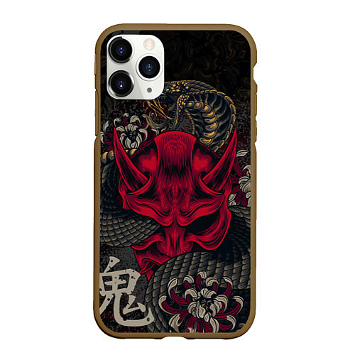 Чехол iPhone 11 Pro матовый Oni mask and snake / 3D-Коричневый – фото 1