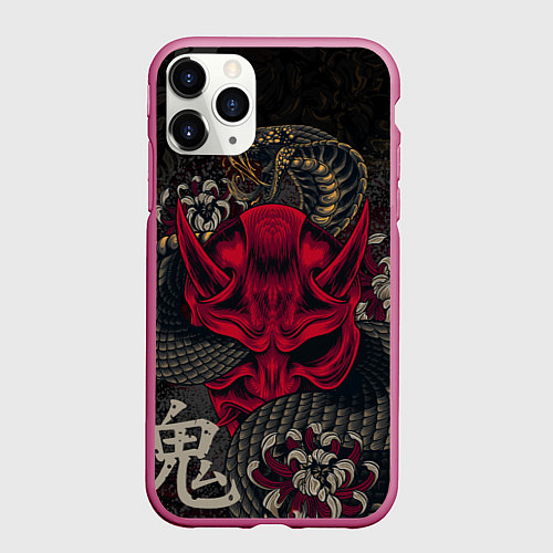 Чехол iPhone 11 Pro матовый Oni mask and snake / 3D-Малиновый – фото 1