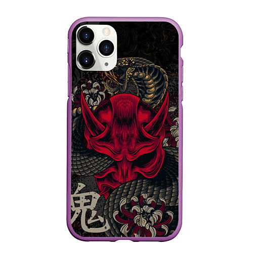 Чехол iPhone 11 Pro матовый Oni mask and snake / 3D-Фиолетовый – фото 1