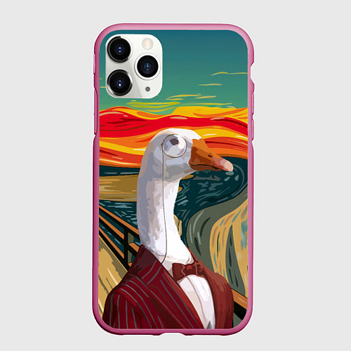 Чехол iPhone 11 Pro матовый Утка пародия на картину Крик / 3D-Малиновый – фото 1
