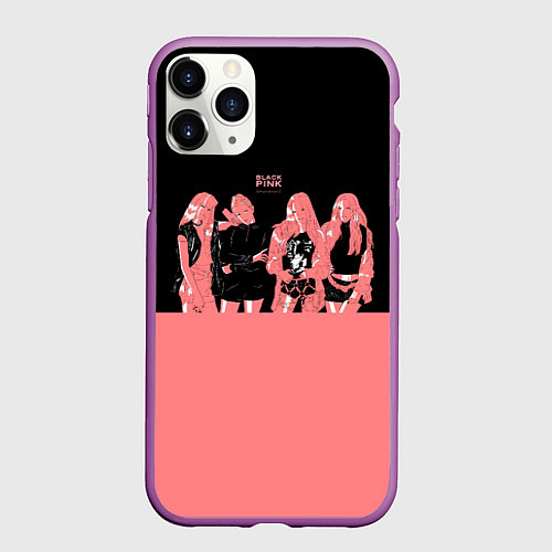 Чехол iPhone 11 Pro матовый BLACK PINK на черно-розовом / 3D-Фиолетовый – фото 1