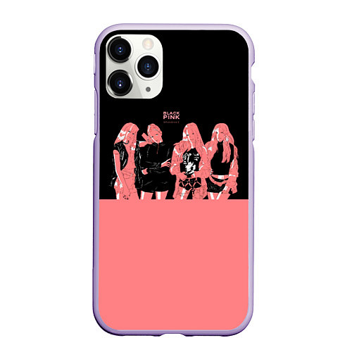 Чехол iPhone 11 Pro матовый BLACK PINK на черно-розовом / 3D-Светло-сиреневый – фото 1