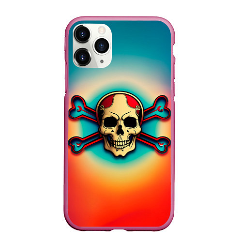 Чехол iPhone 11 Pro матовый Красочный веселый роджер / 3D-Малиновый – фото 1