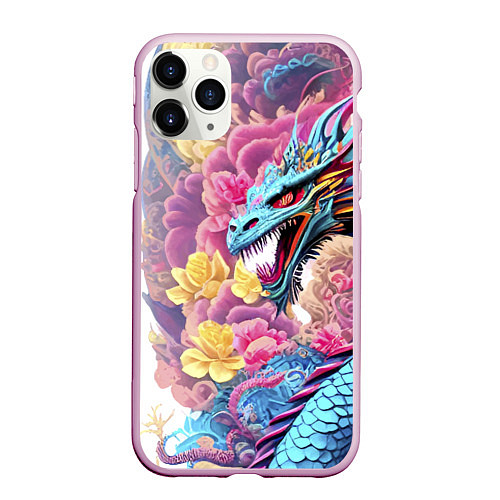 Чехол iPhone 11 Pro матовый Свирепый дракон - татуировка - ирезуми - Япония / 3D-Розовый – фото 1