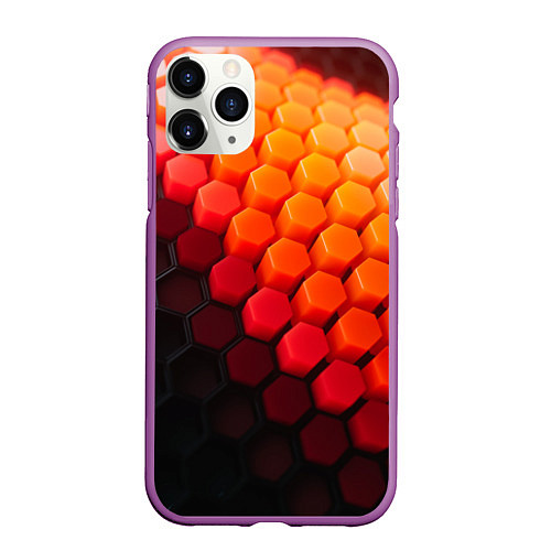 Чехол iPhone 11 Pro матовый Hexagon orange / 3D-Фиолетовый – фото 1