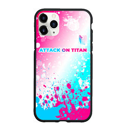 Чехол iPhone 11 Pro матовый Attack on Titan neon gradient style: символ сверху