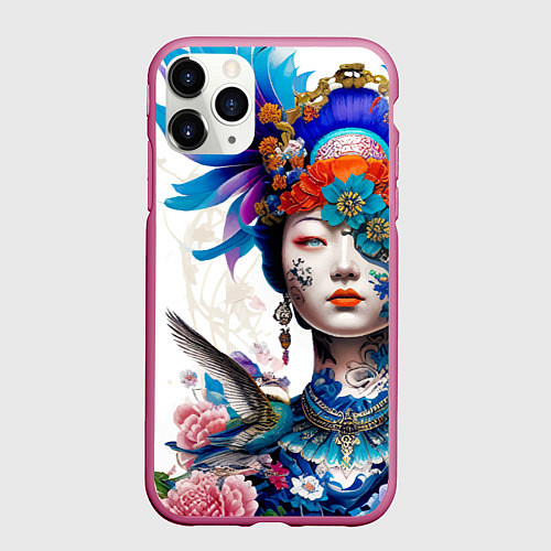 Чехол iPhone 11 Pro матовый Japanese girl - irezumi - tattoo / 3D-Малиновый – фото 1