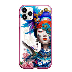 Чехол iPhone 11 Pro матовый Japanese girl - irezumi - tattoo, цвет: 3D-малиновый