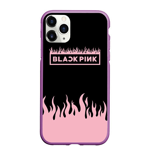 Чехол iPhone 11 Pro матовый Blackpink - flames / 3D-Фиолетовый – фото 1