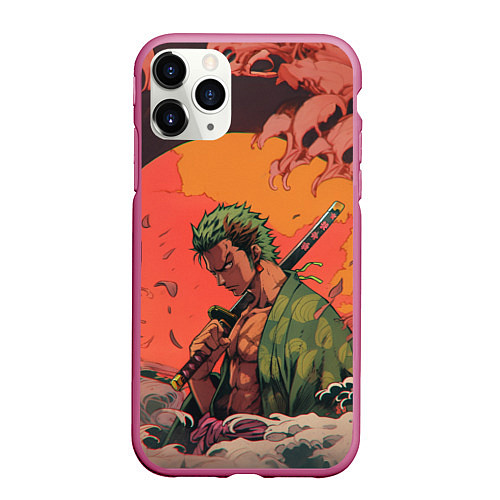 Чехол iPhone 11 Pro матовый Зоро на закате - One Piece / 3D-Малиновый – фото 1