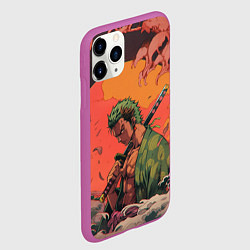 Чехол iPhone 11 Pro матовый Зоро на закате - One Piece, цвет: 3D-фиолетовый — фото 2