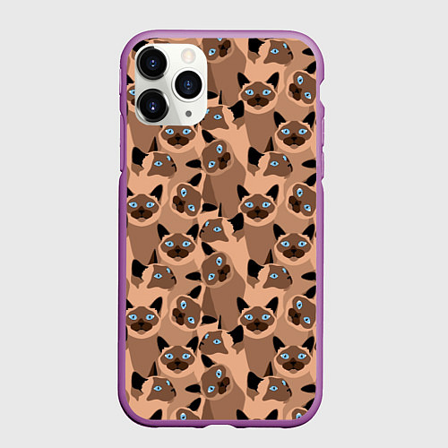 Чехол iPhone 11 Pro матовый Сиамские кошки с голубыми глазами / 3D-Фиолетовый – фото 1