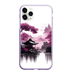 Чехол iPhone 11 Pro матовый Японские мотивы - фиолетовый, цвет: 3D-светло-сиреневый