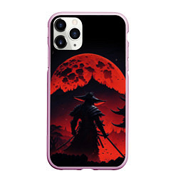Чехол iPhone 11 Pro матовый Самурай, деревня и луна - мрачный, цвет: 3D-розовый