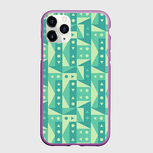 Чехол iPhone 11 Pro матовый Green geometry / 3D-Фиолетовый – фото 1