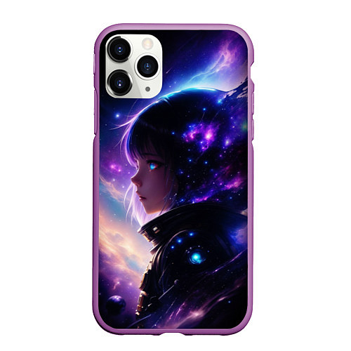 Чехол iPhone 11 Pro матовый Покорение космоса - девушка / 3D-Фиолетовый – фото 1