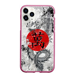 Чехол iPhone 11 Pro матовый Dragon - white grunge, цвет: 3D-малиновый
