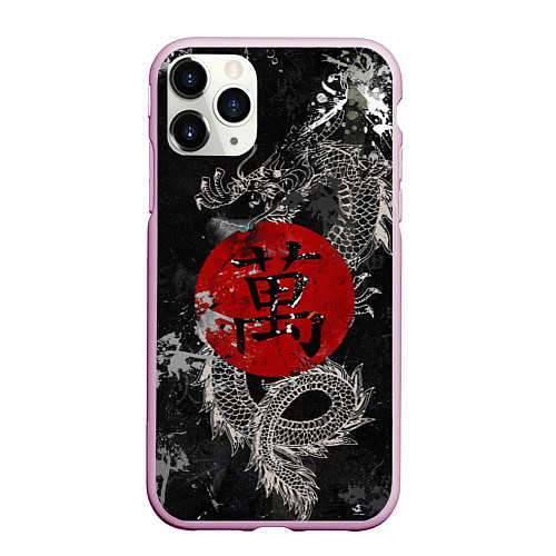 Чехол iPhone 11 Pro матовый Dragon - black grunge / 3D-Розовый – фото 1