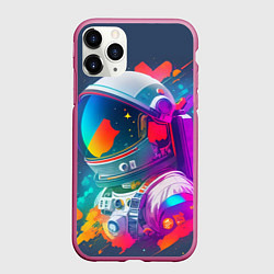 Чехол iPhone 11 Pro матовый Космонавт - акварельные мазки, цвет: 3D-малиновый