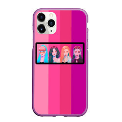 Чехол iPhone 11 Pro матовый Группа Black pink на фоне оттенков розового, цвет: 3D-фиолетовый