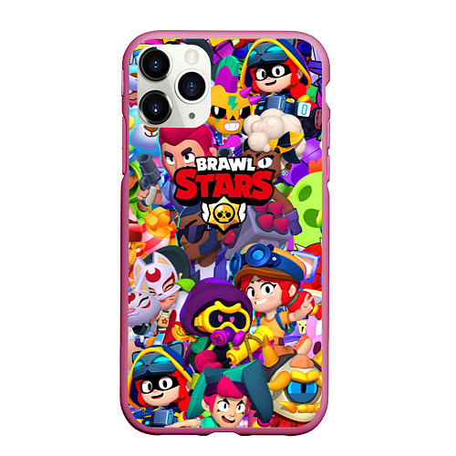 Чехол iPhone 11 Pro матовый Brawl stars all pattern / 3D-Малиновый – фото 1