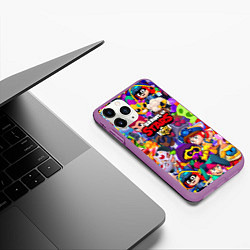 Чехол iPhone 11 Pro матовый Brawl stars all pattern, цвет: 3D-фиолетовый — фото 2