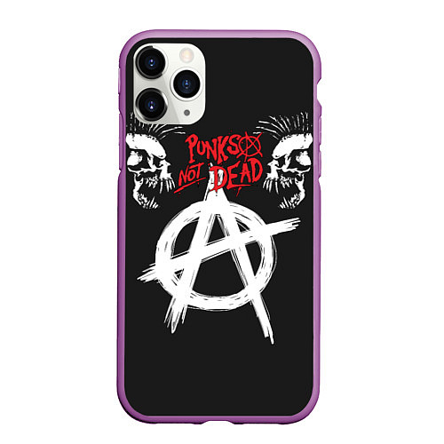 Чехол iPhone 11 Pro матовый Punks not dead - анархия / 3D-Фиолетовый – фото 1