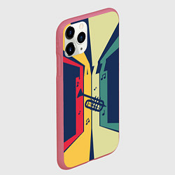 Чехол iPhone 11 Pro матовый Труба в разноцветных полосах Jazz music, цвет: 3D-малиновый — фото 2
