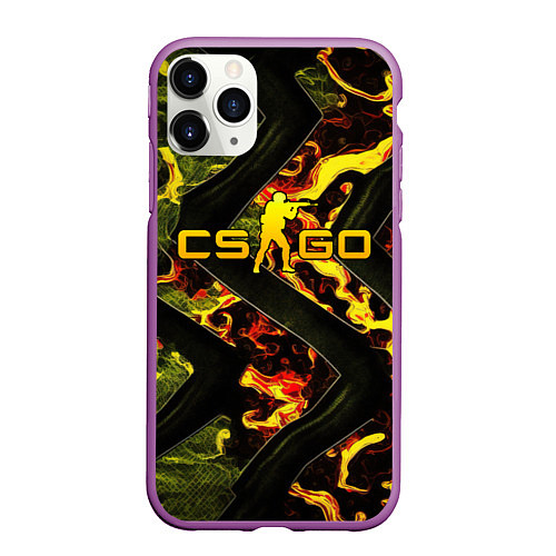 Чехол iPhone 11 Pro матовый CS GO green and fire / 3D-Фиолетовый – фото 1