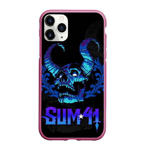 Чехол iPhone 11 Pro матовый Sum41 horns skull / 3D-Малиновый – фото 1