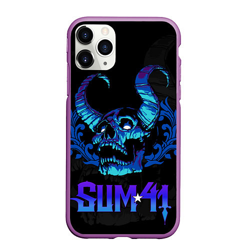 Чехол iPhone 11 Pro матовый Sum41 horns skull / 3D-Фиолетовый – фото 1