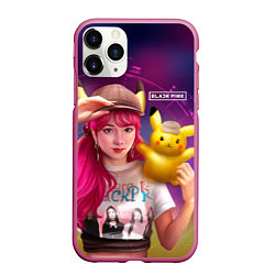 Чехол iPhone 11 Pro матовый Jisoo and Pikachu, цвет: 3D-малиновый