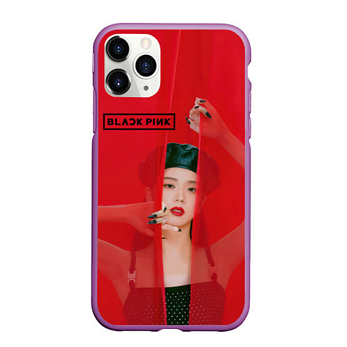 Чехол iPhone 11 Pro матовый Blackpink red background / 3D-Фиолетовый – фото 1