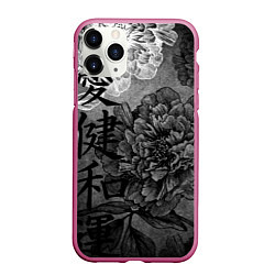 Чехол iPhone 11 Pro матовый Flowers - japanese art, цвет: 3D-малиновый