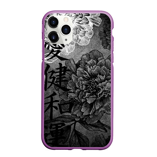 Чехол iPhone 11 Pro матовый Flowers - japanese art / 3D-Фиолетовый – фото 1