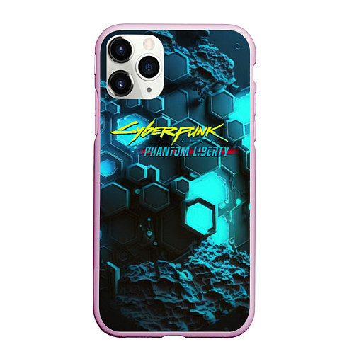 Чехол iPhone 11 Pro матовый Cyberpunk 2077 phantom liberty blue abstract / 3D-Розовый – фото 1