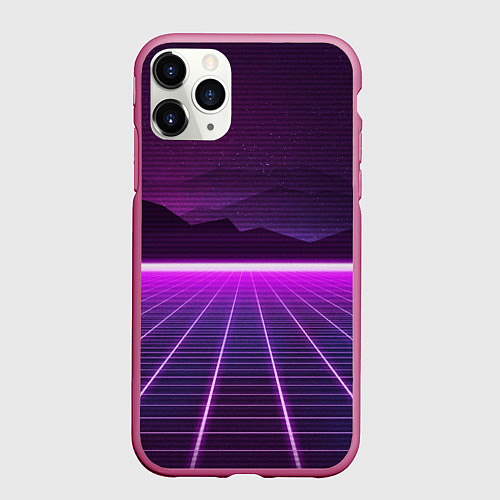 Чехол iPhone 11 Pro матовый Неоновые звёздные горы / 3D-Малиновый – фото 1